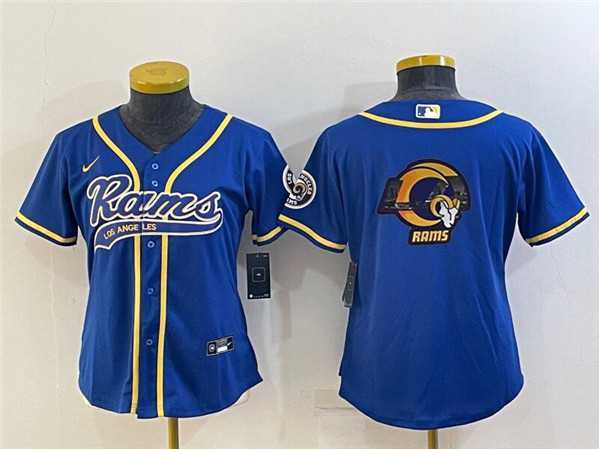Womens Los Angeles Rams Royal Team Big Logo With Patch Cool Base Stitched Baseball Jersey
